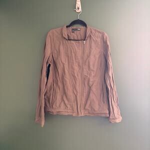 Eileen Fisher Women’s Cotton Waxed Canvas Moto Jacket L EUC Brown Taupe